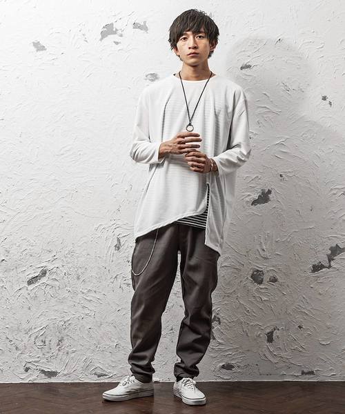 MinoriTY(マイノリティ)の「アシメトリーカットワークロンT(Tシャツ/カットソー・メンズ・イエロー/ネイビー/ホワイト/モカ/ブラック・L/M)」の13枚目の写真