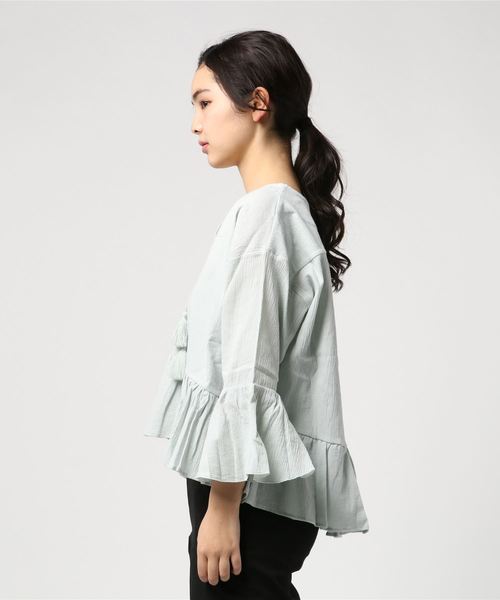 flower(フラワー)の「カームフレアトップ(シャツ/ブラウス・レディース・ブラウン/ブルー・FREE)」の4枚目の写真