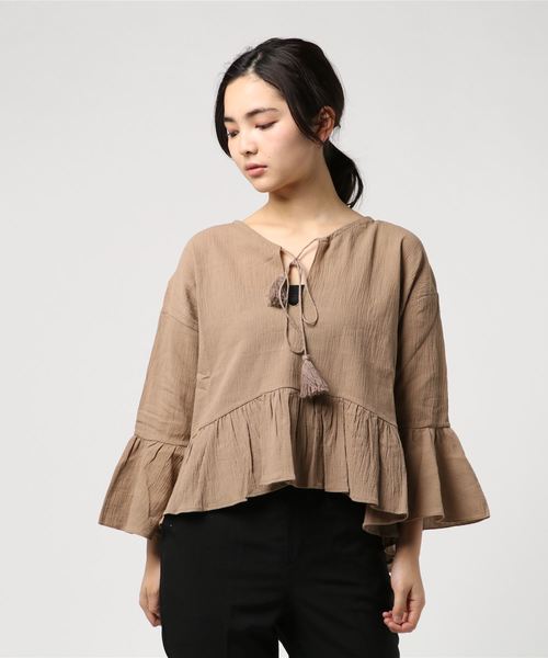 flower(フラワー)の「カームフレアトップ(シャツ/ブラウス・レディース・ブラウン/ブルー・FREE)」の5枚目の写真