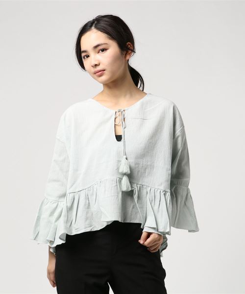 flower(フラワー)の「カームフレアトップ(シャツ/ブラウス・レディース・ブラウン/ブルー・FREE)」の6枚目の写真