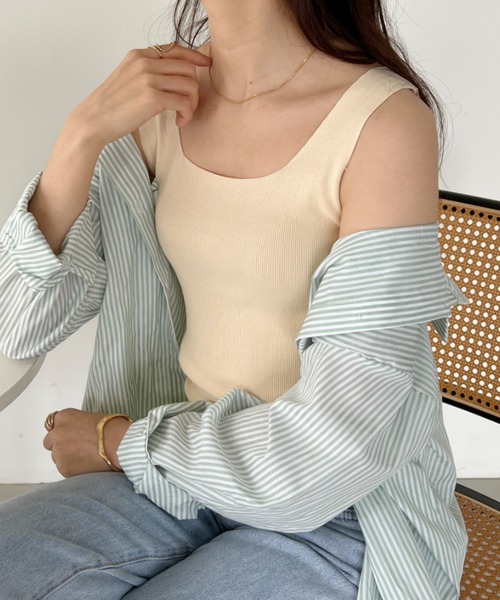 CLEA（クレア）の「スクエアネックニットリブタンクトップ（タンクトップ・レディース・ホワイト/ブラック/ベージュ/ピンクベージュ/アイボリー/サックスブルー/ブラウン・FREE）」の15枚目の写真