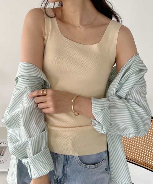 セール】スクエアネックニットリブタンクトップ（タンクトップ）｜CLEA