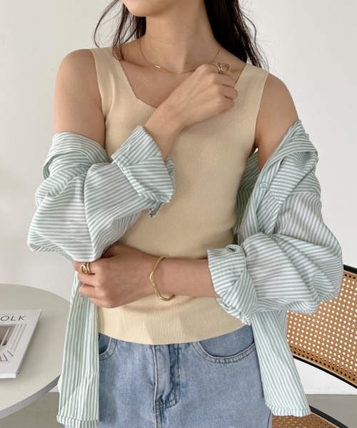 CLEA（クレア）の「スクエアネックニットリブタンクトップ（タンクトップ・レディース・ホワイト/ブラック/ベージュ/ピンクベージュ/アイボリー/サックスブルー/ブラウン・FREE）」の17枚目の写真