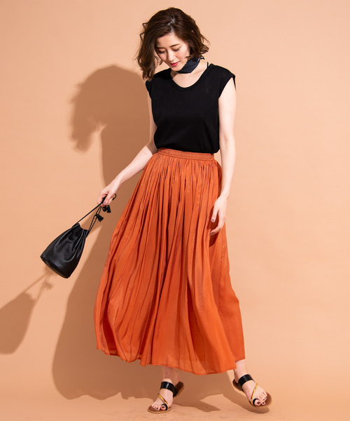 Aunt Marie's（アントマリーズ）の「AUNT MARIE'S ギャザーロングスカート（スカート・レディース・ブラック/ベージュ/オレンジ/ブルー・FREE）」の6枚目の写真