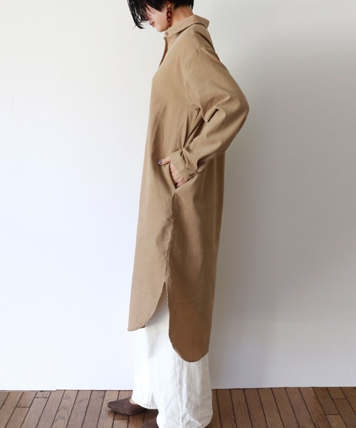 コーデュロイ長袖シャツワンピース（シャツワンピース）｜andme