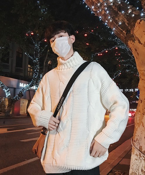 MGV（エムジーヴィー）の「【MGV】ケーブル×ラーベン編みハイネックプルオーバーニット（ニット/セーター・メンズ・ホワイト/ブラック/キャメル・MEDIUM/LARGE/X-LARGE/XX-LARGE）」の7枚目の写真