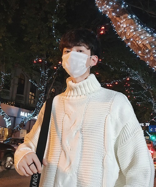 MGV（エムジーヴィー）の「【MGV】ケーブル×ラーベン編みハイネックプルオーバーニット（ニット/セーター・メンズ・ホワイト/ブラック/キャメル・MEDIUM/LARGE/X-LARGE/XX-LARGE）」の8枚目の写真