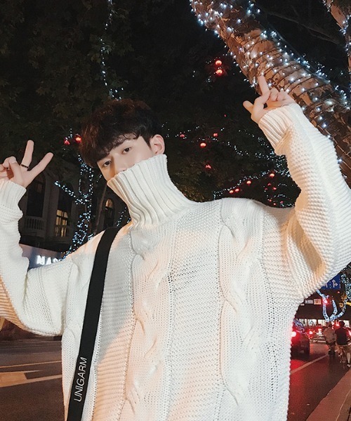 MGV（エムジーヴィー）の「【MGV】ケーブル×ラーベン編みハイネックプルオーバーニット（ニット/セーター・メンズ・ホワイト/ブラック/キャメル・MEDIUM/LARGE/X-LARGE/XX-LARGE）」の6枚目の写真