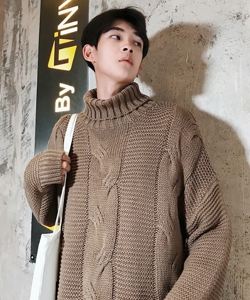 MGV（エムジーヴィー）の「【MGV】ケーブル×ラーベン編みハイネックプルオーバーニット（ニット/セーター・メンズ・ホワイト/ブラック/キャメル・MEDIUM/LARGE/X-LARGE/XX-LARGE）」の16枚目の写真