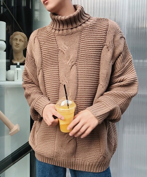 MGV（エムジーヴィー）の「【MGV】ケーブル×ラーベン編みハイネックプルオーバーニット（ニット/セーター・メンズ・ホワイト/ブラック/キャメル・MEDIUM/LARGE/X-LARGE/XX-LARGE）」の14枚目の写真