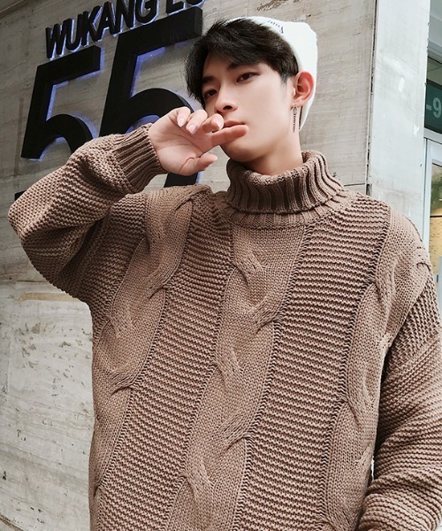 MGV（エムジーヴィー）の「【MGV】ケーブル×ラーベン編みハイネックプルオーバーニット（ニット/セーター・メンズ・ホワイト/ブラック/キャメル・MEDIUM/LARGE/X-LARGE/XX-LARGE）」の10枚目の写真