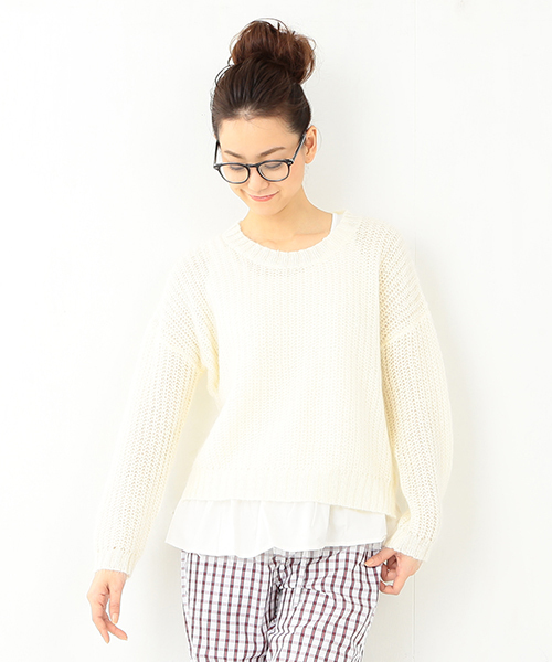 Ray BEAMS（レイビームス）の「Ray BEAMS / モヘヤ ペプラム レイヤープルオーバー（ニット/セーター・レディース・ライトグレー/オフホワイト/ネイビー・ONE SIZE）」の4枚目の写真