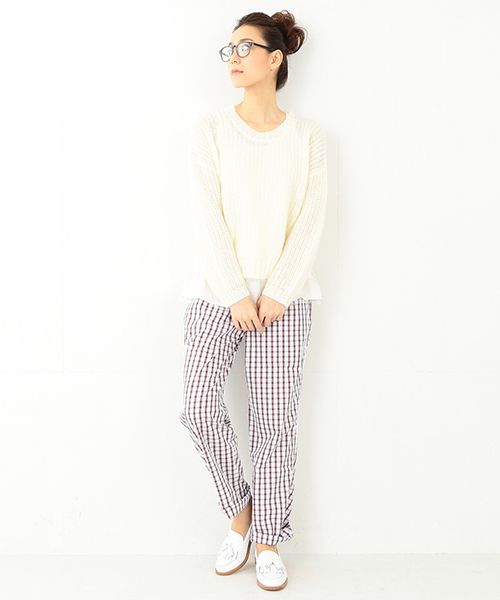 Ray BEAMS（レイビームス）の「Ray BEAMS / モヘヤ ペプラム レイヤープルオーバー（ニット/セーター・レディース・ライトグレー/オフホワイト/ネイビー・ONE SIZE）」の5枚目の写真