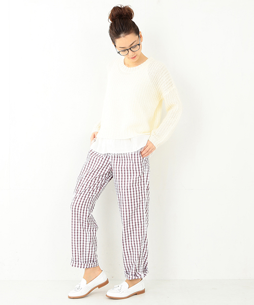 Ray BEAMS（レイビームス）の「Ray BEAMS / モヘヤ ペプラム レイヤープルオーバー（ニット/セーター・レディース・ライトグレー/オフホワイト/ネイビー・ONE SIZE）」の6枚目の写真