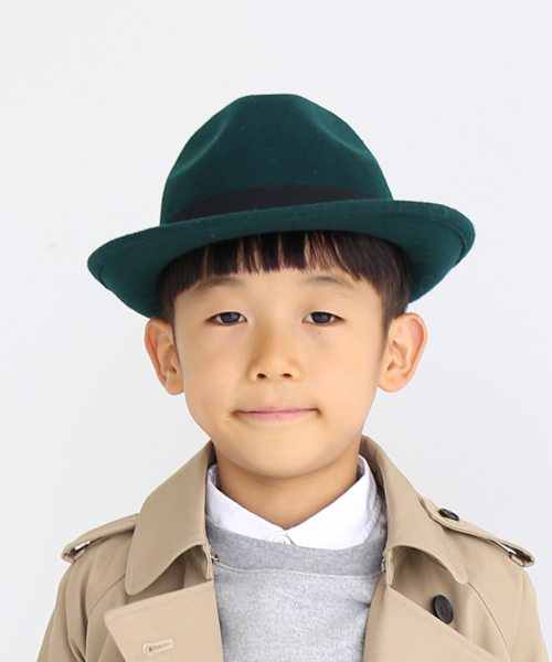 green label relaxing(グリーンレーベルリラクシング)の「GLRフェルトナカオレハット(ハット・キッズ・ケリー/ブラック/ダークグレー・52cm/54cm)」の1枚目の写真