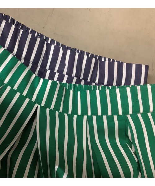 ulu(ウル)の「Striped flare longskirt(スカート・レディース・ネイビー/グリーン・FREE)」の8枚目の写真