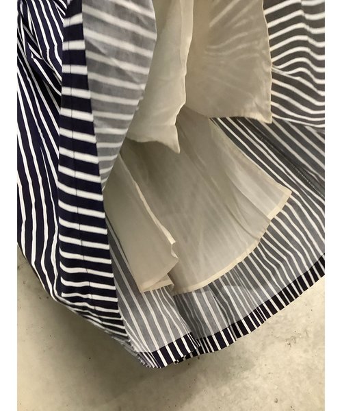 ulu(ウル)の「Striped flare longskirt(スカート・レディース・ネイビー/グリーン・FREE)」の9枚目の写真