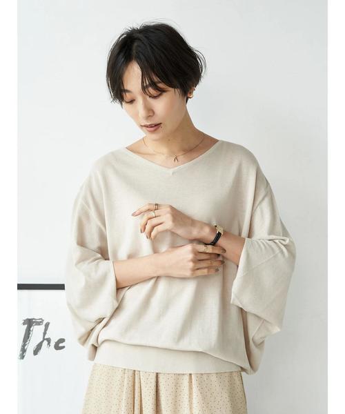 AMERICAN HOLIC（アメリカンホリック）の「ドルマン変形５分袖ニットプルオーバー 〇＊（ニット/セーター・レディース・チャコールグレー/ブラック/モカ/キャメル/グレイッシュベージュ・MEDIUM/LARGE）」の21枚目の写真