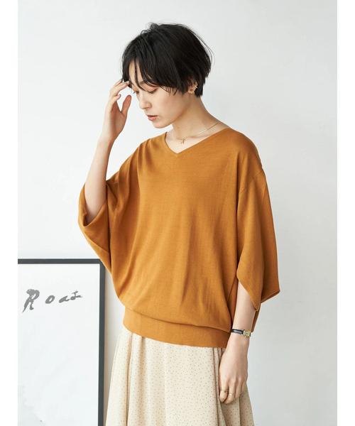 AMERICAN HOLIC（アメリカンホリック）の「ドルマン変形５分袖ニットプルオーバー 〇＊（ニット/セーター・レディース・チャコールグレー/ブラック/モカ/キャメル/グレイッシュベージュ・MEDIUM/LARGE）」の20枚目の写真