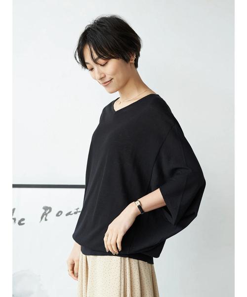 AMERICAN HOLIC（アメリカンホリック）の「ドルマン変形５分袖ニットプルオーバー 〇＊（ニット/セーター・レディース・チャコールグレー/ブラック/モカ/キャメル/グレイッシュベージュ・MEDIUM/LARGE）」の18枚目の写真