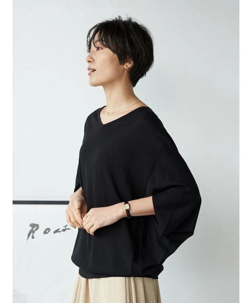 AMERICAN HOLIC（アメリカンホリック）の「ドルマン変形５分袖ニットプルオーバー 〇＊（ニット/セーター・レディース・チャコールグレー/ブラック/モカ/キャメル/グレイッシュベージュ・MEDIUM/LARGE）」の17枚目の写真