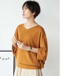 AMERICAN HOLIC | ドルマン変形５分袖ニットプルオーバー 〇＊(ニット/セーター)