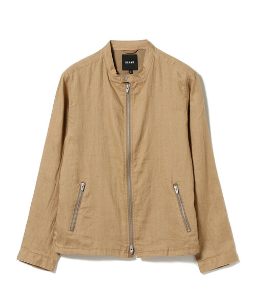 BEAMS ビームス ライダースジャケット　キャメル　ホワイトステッチ BEAMS（ビームス）フェイクレザー ライダースジャケット