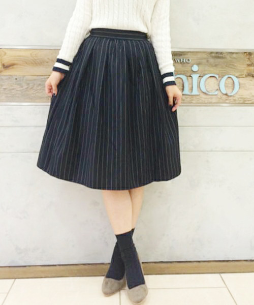 Chico（チコ）の「ストライプミモレSKT（スカート・レディース・ネイビー/グレー・FREE）」の13枚目の写真