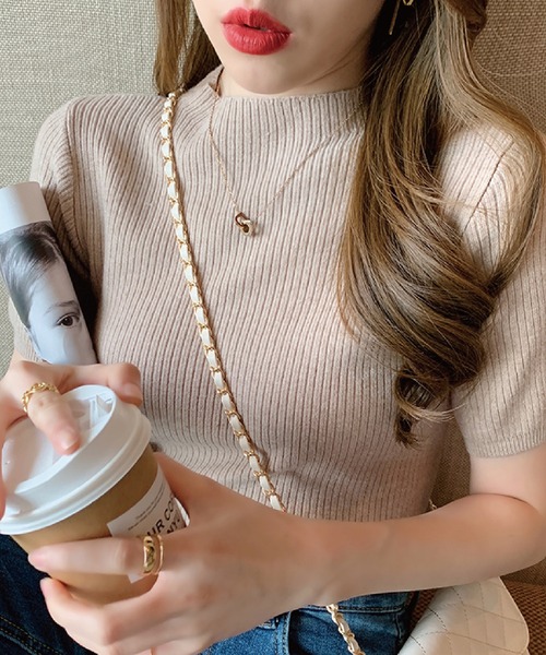 meJane（ミージェーン）の「クルーネックリブニットトップス（半袖）（ニット/セーター・レディース・ブラック/ベージュ/カーキ/ライトイエロー・FREE）」の19枚目の写真