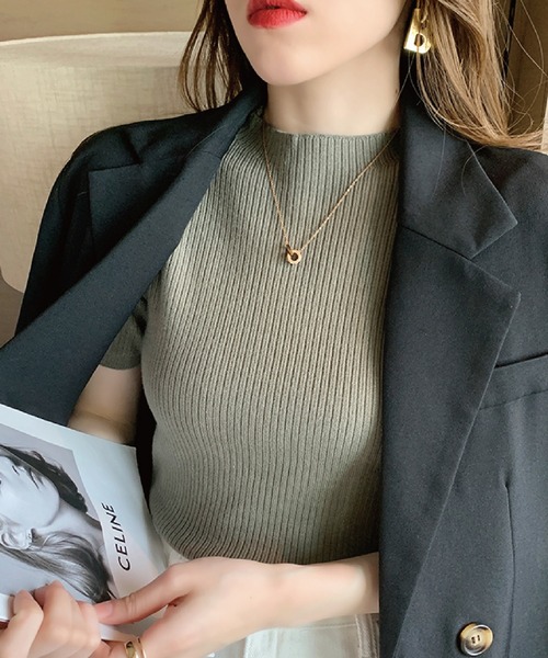 meJane（ミージェーン）の「クルーネックリブニットトップス（半袖）（ニット/セーター・レディース・ブラック/ベージュ/カーキ/ライトイエロー・FREE）」の18枚目の写真