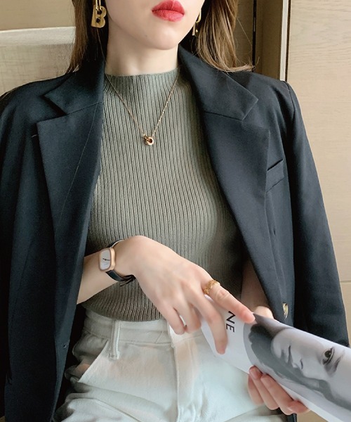 meJane（ミージェーン）の「クルーネックリブニットトップス（半袖）（ニット/セーター・レディース・ブラック/ベージュ/カーキ/ライトイエロー・FREE）」の16枚目の写真