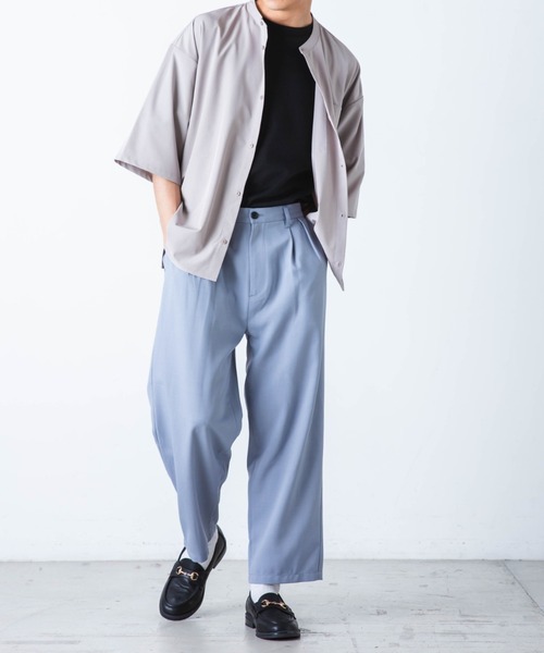 WEGO(ウィゴー)の「WEGO/バンドカラー半袖ビッグシャツ(シャツ/ブラウス・メンズ・ホワイト/ブラック/ベージュ/パープル/グリーン・MEDIUM/LARGE)」の21枚目の写真