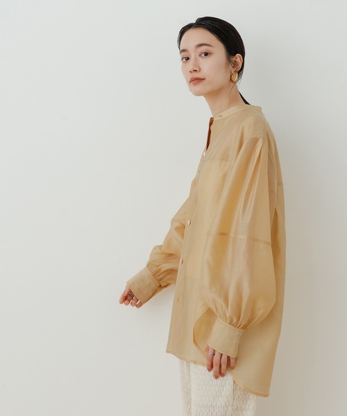 ADAM ET ROPE'(アダムエロペ)の「<洗える>フォルムスリーブシアーシャツ(シャツ/ブラウス・レディース・ブラック/ピンク/イエロー系その他・FREE)」の1枚目の写真