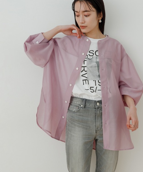 ADAM ET ROPE'(アダムエロペ)の「<洗える>フォルムスリーブシアーシャツ(シャツ/ブラウス・レディース・ブラック/ピンク/イエロー系その他・FREE)」の3枚目の写真