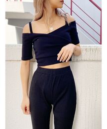 GYDA | ハーフスリーブカシュクールデザインオフショルTOPS(Tシャツ/カットソー)