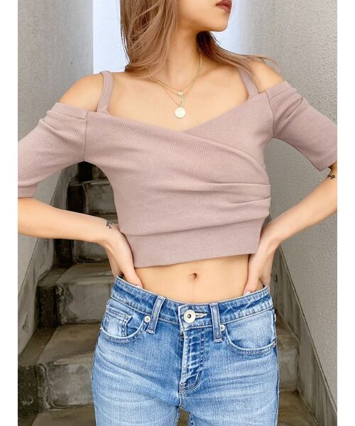 GYDA（ジェイダ）の「ハーフスリーブカシュクールデザインオフショルTOPS（Tシャツ/カットソー・レディース・ブラック/ベージュ/オフホワイト/ミント・FREE）」の10枚目の写真