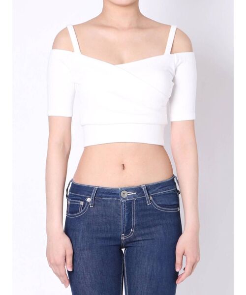 GYDA（ジェイダ）の「ハーフスリーブカシュクールデザインオフショルTOPS（Tシャツ/カットソー・レディース・ブラック/ベージュ/オフホワイト/ミント・FREE）」の19枚目の写真