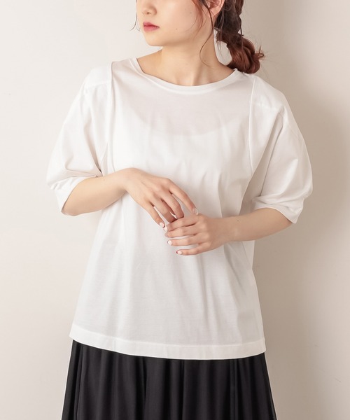 PUAL CE CIN（ピュアルセシン）の「シルケット袖ポリュームプルオーバー（Tシャツ/カットソー・レディース・ブラック/ピンク系その他/ミント/ホワイト・FREE）」の3枚目の写真