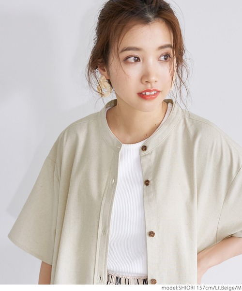 麻混シャツワンピース