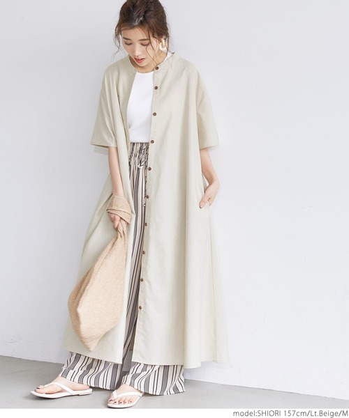 麻混シャツワンピース