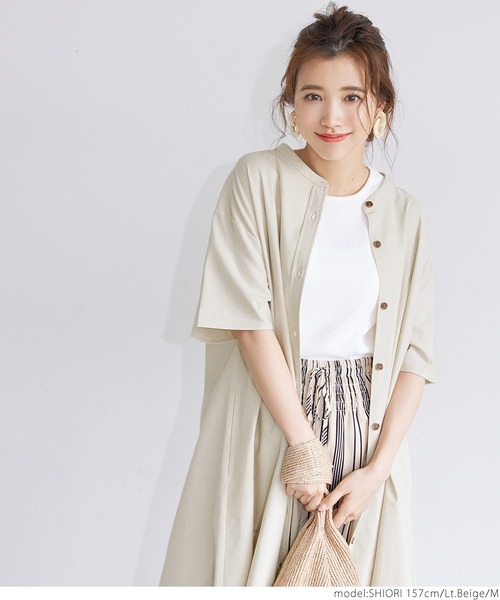 麻混シャツワンピース