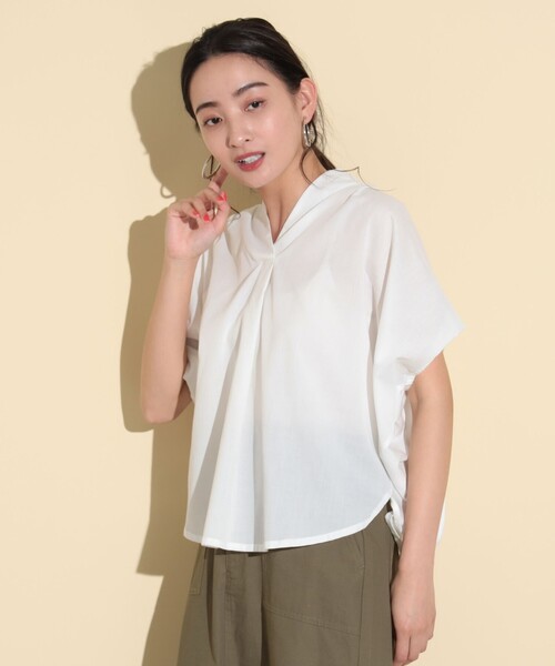 セール】BEAMS HEART / スキッパーネック 異素材ブラウス