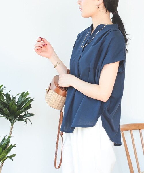セール】BEAMS HEART / スキッパーネック 異素材ブラウス