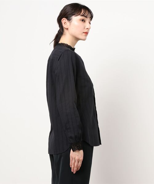 GRANDMA MAMA DAUGHTER（グランマママドーター）の「∴【GRANDMA MAMA DAUGHTER / グランママドーター】カラミドビーレースフリルシャツ TS2012481（シャツ/ブラウス・レディース・ブラック/イエロー・1/0）」の3枚目の写真