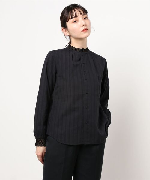 GRANDMA MAMA DAUGHTER（グランマママドーター）の「∴【GRANDMA MAMA DAUGHTER / グランママドーター】カラミドビーレースフリルシャツ TS2012481（シャツ/ブラウス・レディース・ブラック/イエロー・1/0）」の5枚目の写真