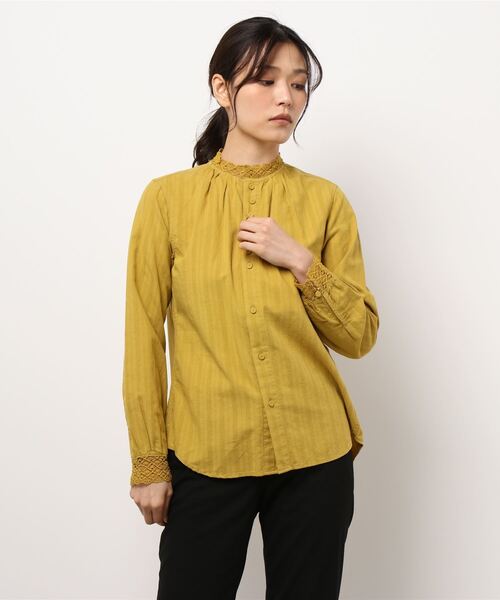 GRANDMA MAMA DAUGHTER（グランマママドーター）の「∴【GRANDMA MAMA DAUGHTER / グランママドーター】カラミドビーレースフリルシャツ TS2012481（シャツ/ブラウス・レディース・ブラック/イエロー・1/0）」の6枚目の写真