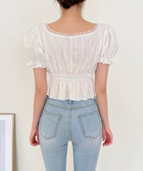 chuu（チュー）の「CHUU シャーリングブラウス（シャツ/ブラウス・レディース・アイボリー/ブラック・FREE）」の13枚目の写真