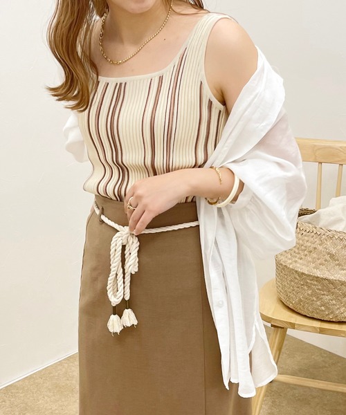 apres jour clair（アプレジュールクレア）の「【apres jour clair】マルチストライプニットタンク【ZOZOTOWN限定アイテム】（タンクトップ・レディース・ミント/ブラウン系その他/ベージュ・X-LARGE/フリー）」の7枚目の写真