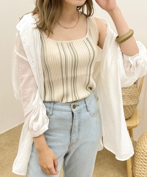 apres jour clair（アプレジュールクレア）の「【apres jour clair】マルチストライプニットタンク【ZOZOTOWN限定アイテム】（タンクトップ・レディース・ミント/ブラウン系その他/ベージュ・X-LARGE/フリー）」の11枚目の写真