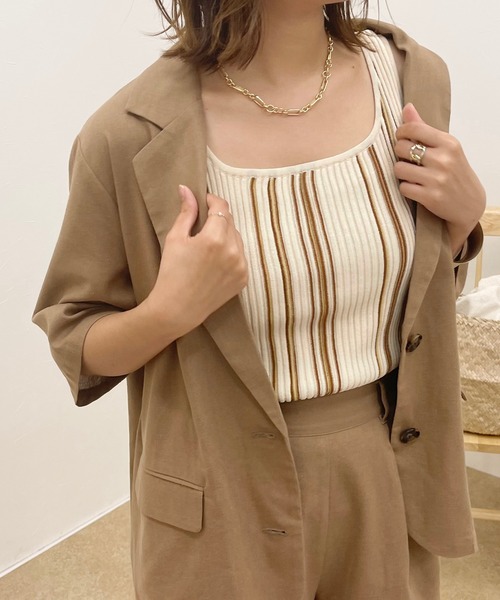 apres jour clair（アプレジュールクレア）の「【apres jour clair】マルチストライプニットタンク【ZOZOTOWN限定アイテム】（タンクトップ・レディース・ミント/ブラウン系その他/ベージュ・X-LARGE/フリー）」の4枚目の写真